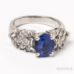 Platinum, Tanzanite, and Diamond Ring (Lot 2043, Estimate: $600-800)