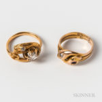 Two Gold Gem-set Snake Rings (Lot 2152, Estimate: $300-500