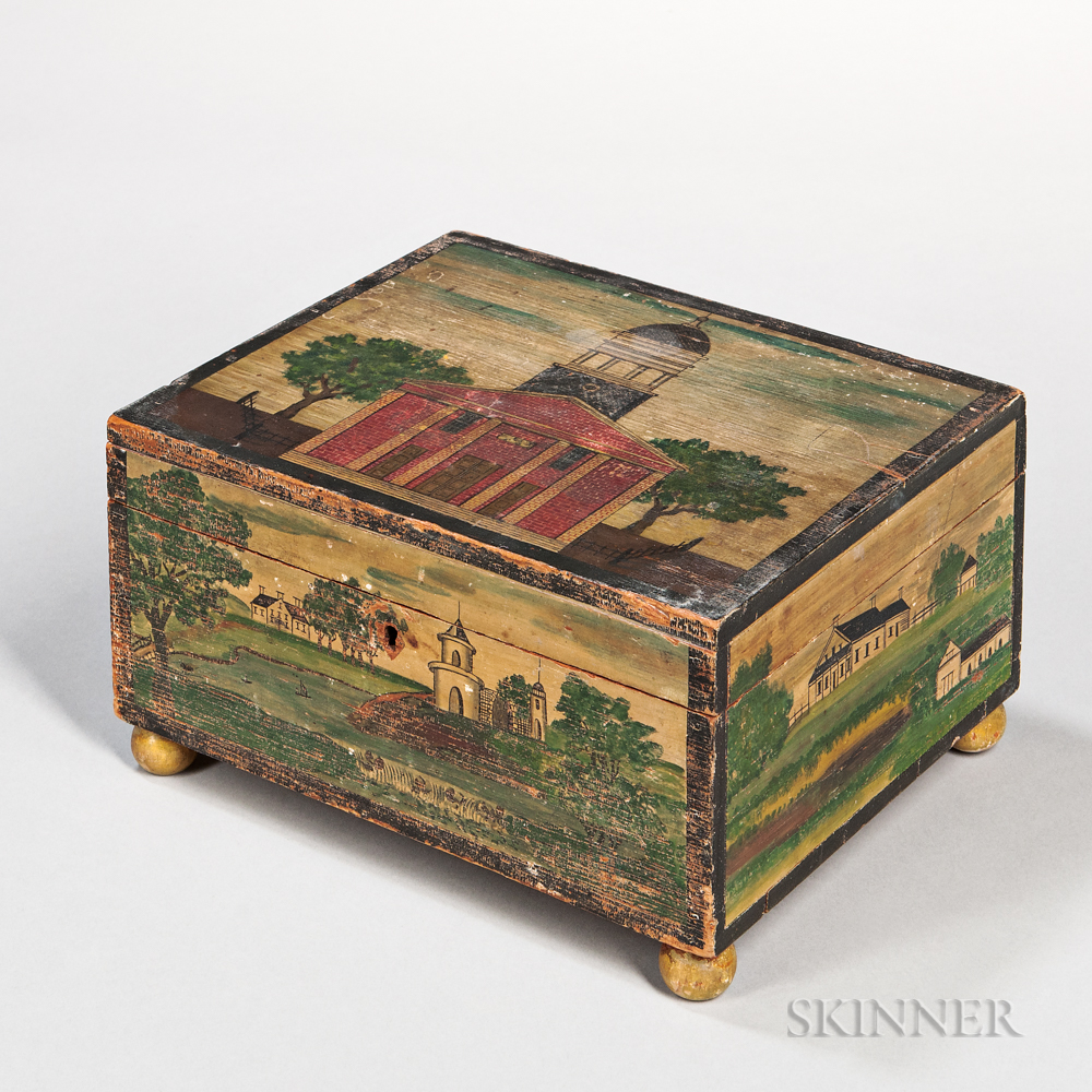 Paint-decorated Pine Box, Charlestown, Massachusetts, 1833 (Lot 679, Estimate: $3,000-$5,000)