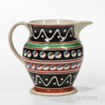 Pearlware Shouldered Slip-decorated Jug, attributed to Enoch Wood, Burslem, Staffordshire, England, c. 1820 (Lot 746, Estimate: $1,500-$2,500)