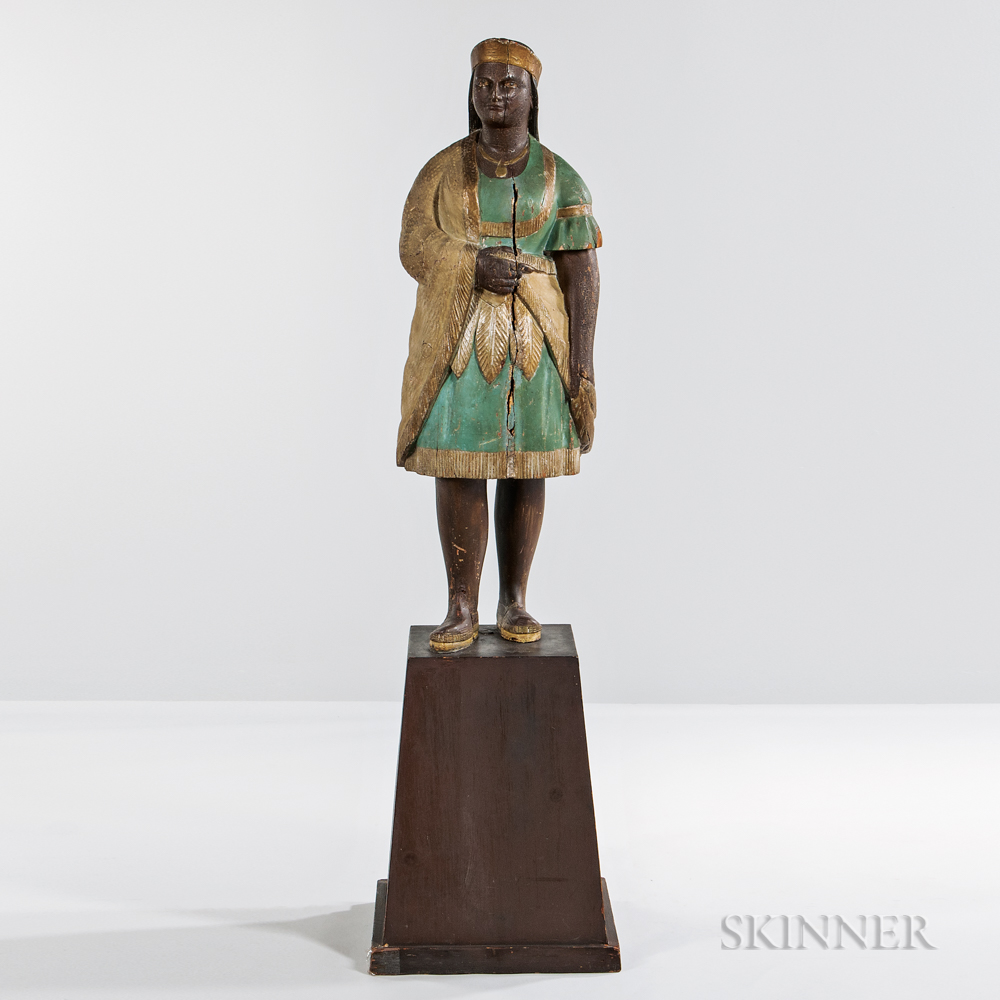 Carved and Painted Indian Maiden Tobacconist Figure, attributed to Samuel Robb, New York, late 19th century (Lot 910, Estimate: $15,000-$15,000)