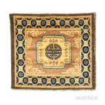 Ningsha Mat, western China, 18th century, 2 ft. 9 in. x 3 ft. Provenance: The Ronnie Newman Collection of Early Rugs. (Lot 55, Estimate: $2,000-3,000)