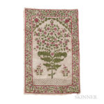 Mughal Embroidered Prayer Rug, India, c. 1800 or earlier, silk on cotton, 3 ft. 9 in. x 2 ft. 7 in. (Lot 115, Estimate: $1,200-1,500)