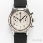Rare Longines Stainless Steel Flyback Chronograph Wristwatch, c. 1947, caliber 13ZN manual-wind movement reference 5415 (Estimate: $20,000-25,000)