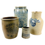 Four Cobalt-decorated Stoneware Vessels (Lot 215, Estimate: $250-350)