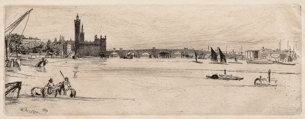 James Abbott McNeill Whistler (American, 1834-1903) Old Westminster Bridge, 1859 (Lot 47, Estimate: $500-700)