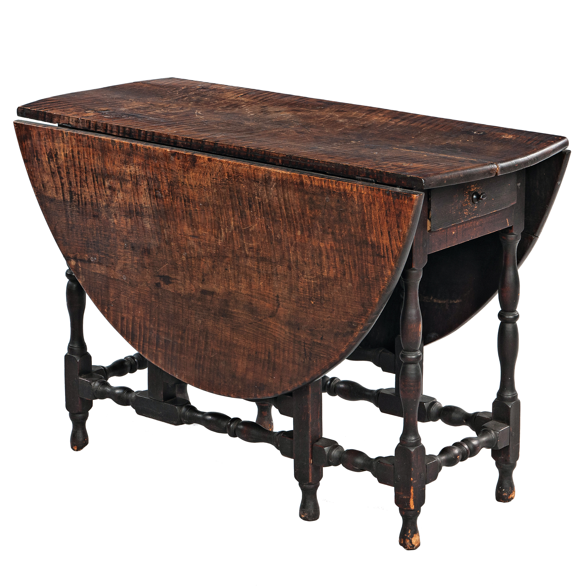Black-painted Tiger Maple One-drawer Gate-leg Table (Lot 1000, Estimate: $4,000-6,000)