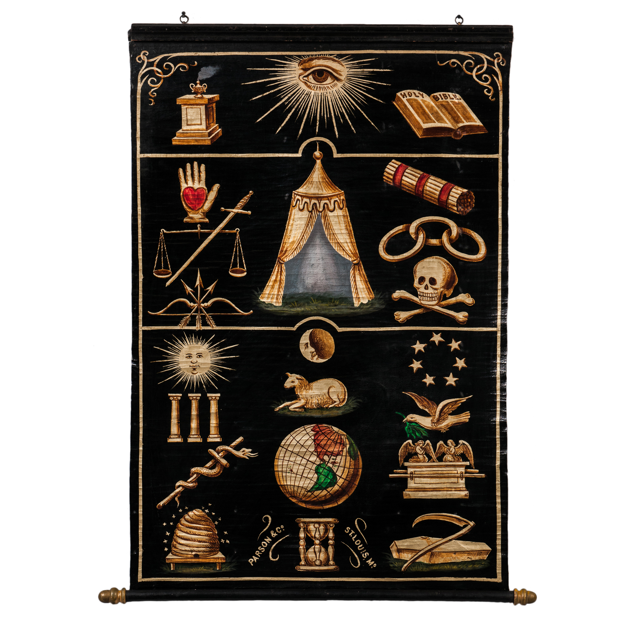 Painted Canvas Odd Fellow/Rebekah Symbols Banner (Lot 1802, Estimate: $1,000-1,500)