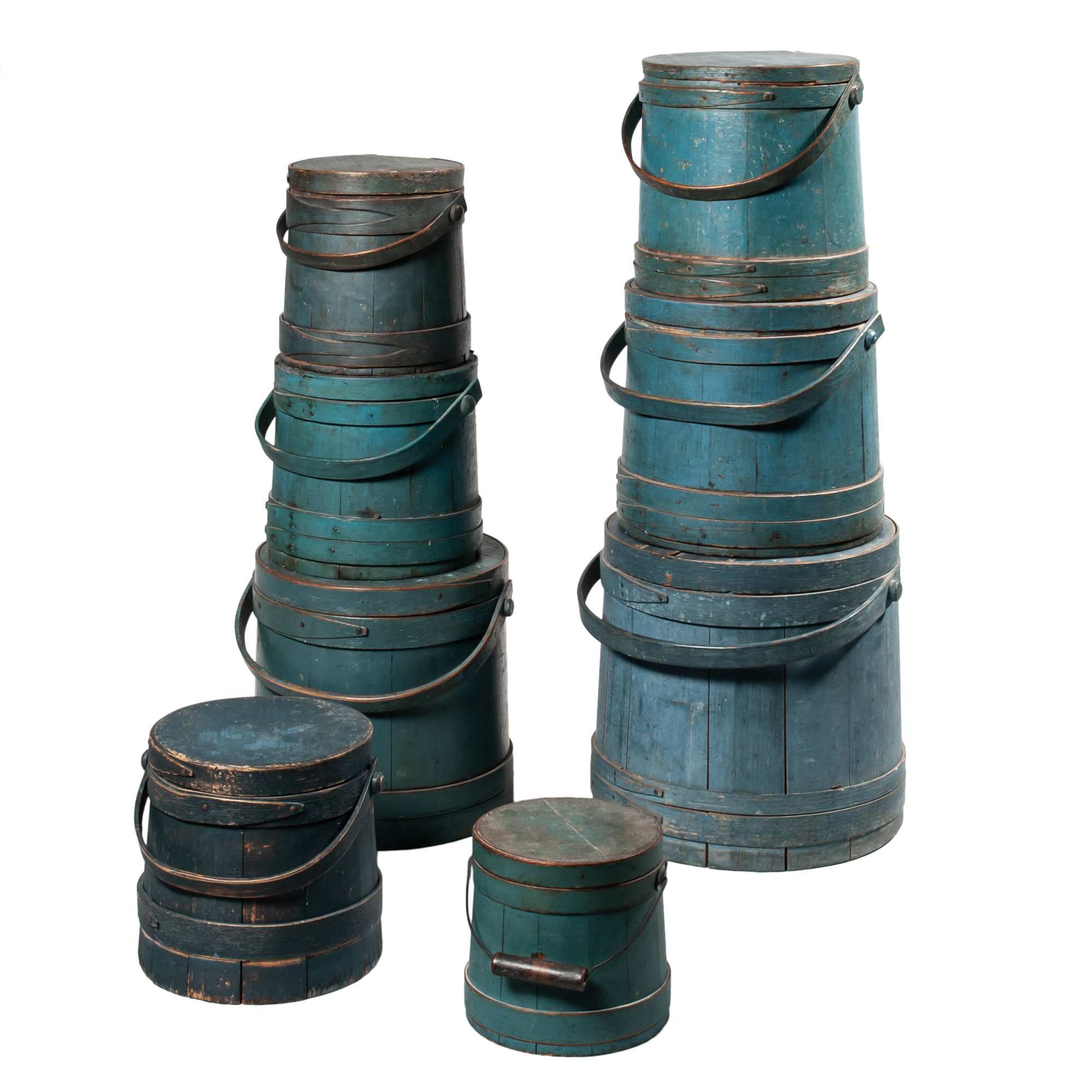 Stack of Eight Blue-painted Lidded Pails (Lot 1718, Estimate: $800-1,200)