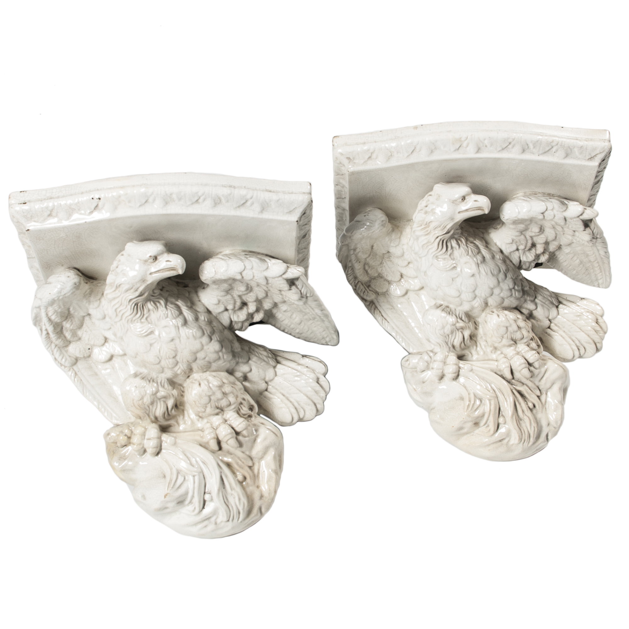 Pair of Glazed Pottery Eagle Bracket Shelves (Lot 1614, Estimate: $800-1,200)