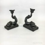 Two Wedgwood Black Basalt Dolphin Candlesticks (Lot 1020, Estimate: $20-200)