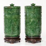 Pair of Spinach Green Covered Vessels, China, 19th century (Lot 335, Estimate: $50,000-70,000)