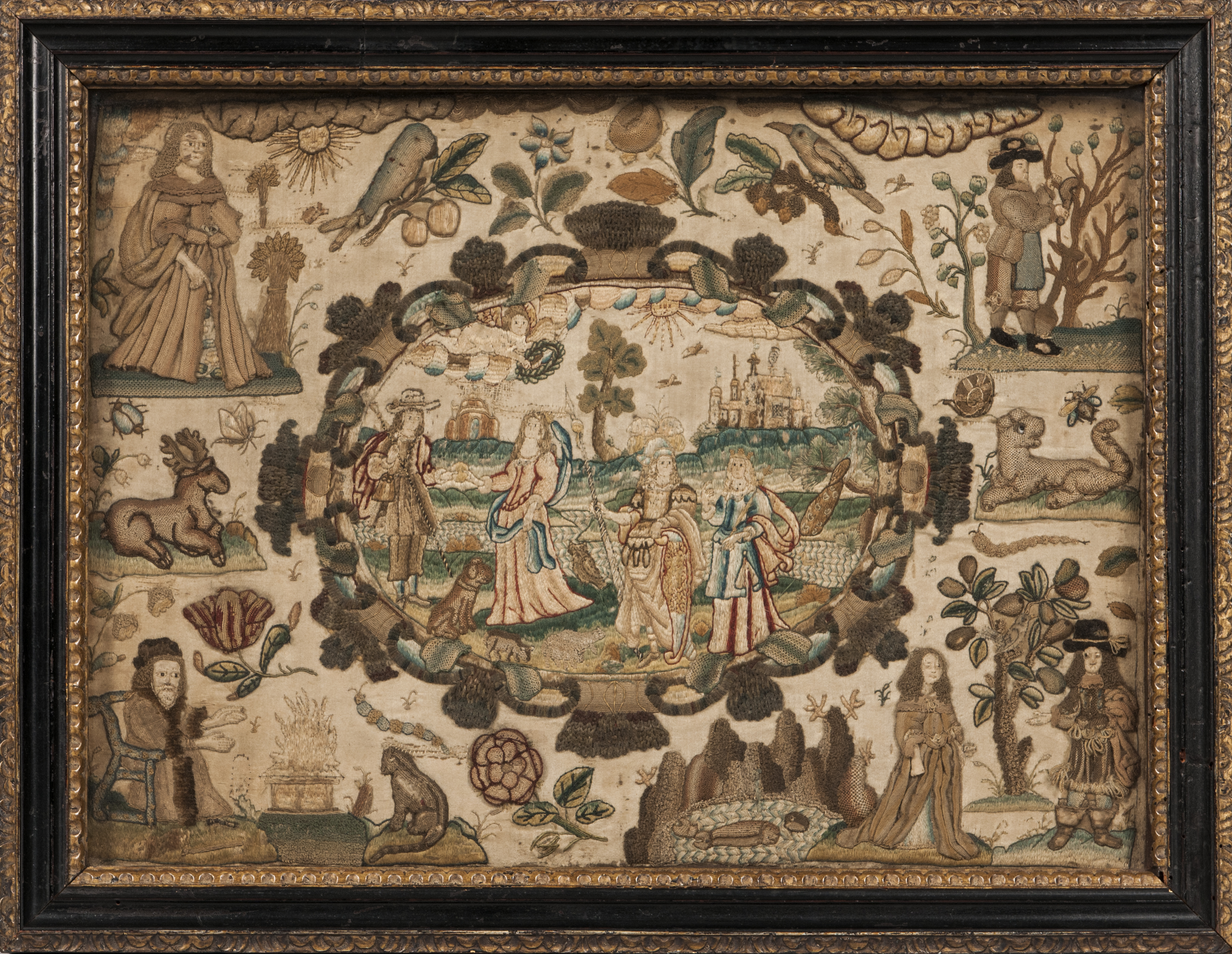 Stumpwork Picture with the Four Seasons, England, 17th century (Estimate: $2,500-3,500)