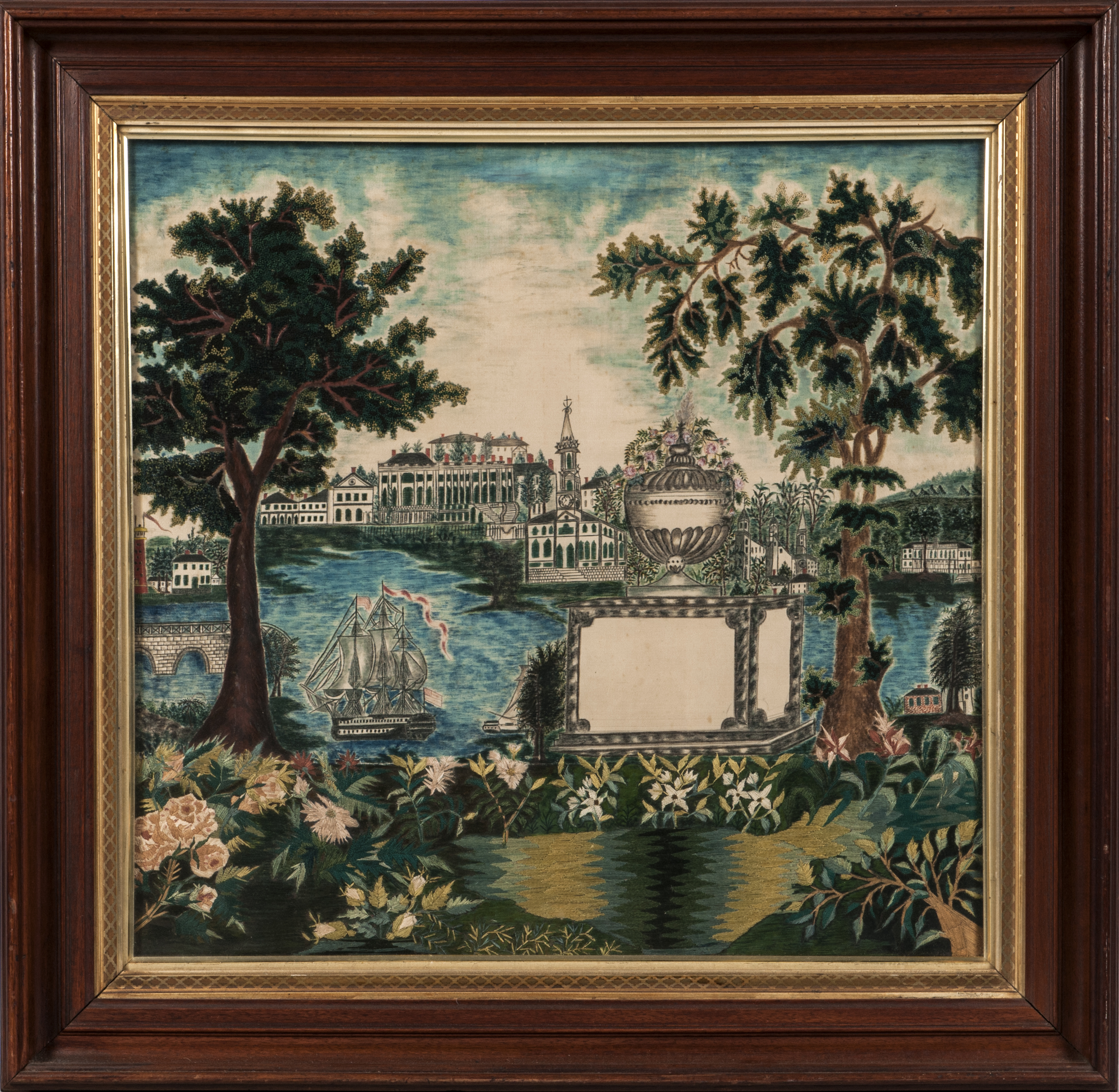Painted and Embroidered Silk Mournig Picture, Anonymous, ME, circa. 1830 (Estimate: $3,000-5,000)