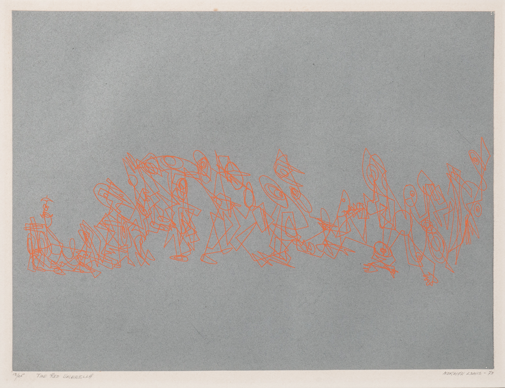 Norman Wilfred Lewis (American, 1909-1979), <i>The Red Umbrella</i> (Lot 83, Estimate: $1,000-1,500)