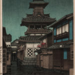 Kawase Hasui (1883-1957), <i>Bell Tower in Okayama in Rain</i>, 1947 (Lot 1089, Estimate: $700-900)