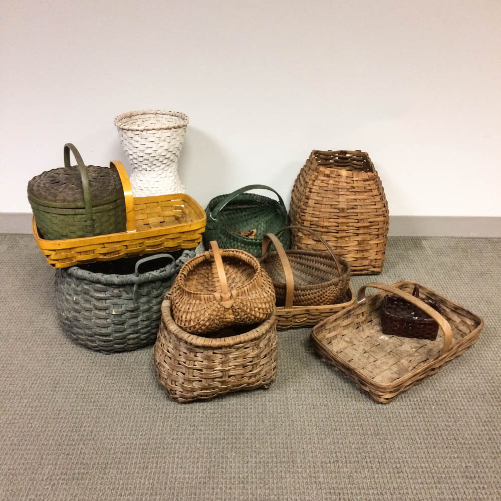 Twelve Mostly Painted Woven Splint Baskets (Lot: 1037, Estimate: $600-800)
