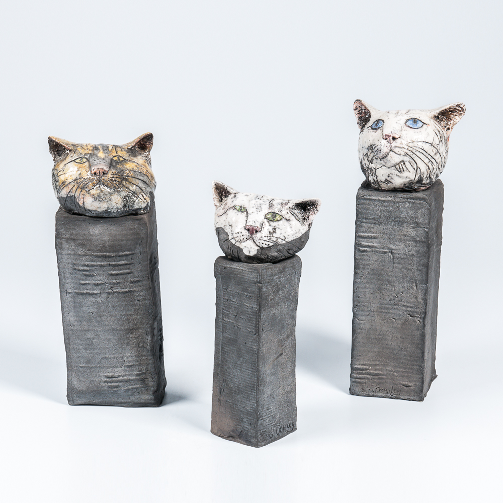 Three Jill Crowley Ceramic Cat Sculptures (Estimate: $200-400)