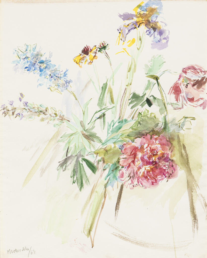 Still life painting of a bouquet of flowers