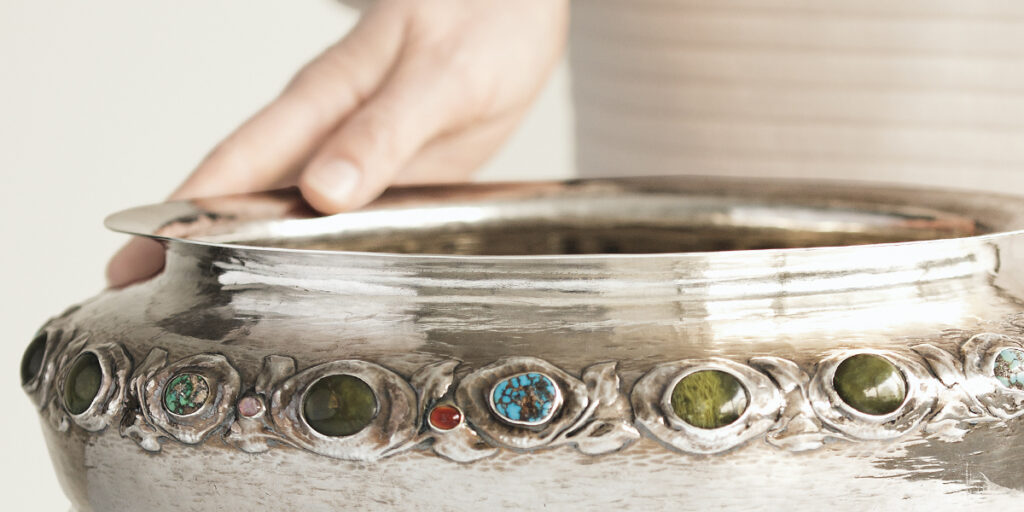 Gorham silver bowl with inlaid stones