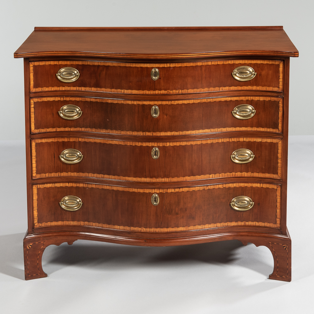 Inlaid Cherry Serpentine Chest of Four Drawers, attributed to Nathan Lumbard