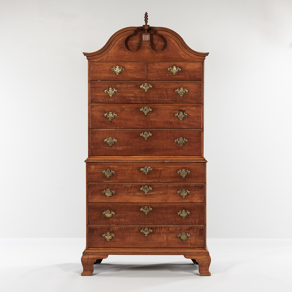 Tiger Maple Bonnet-top Chest-on-Chest, Cornelius Allen