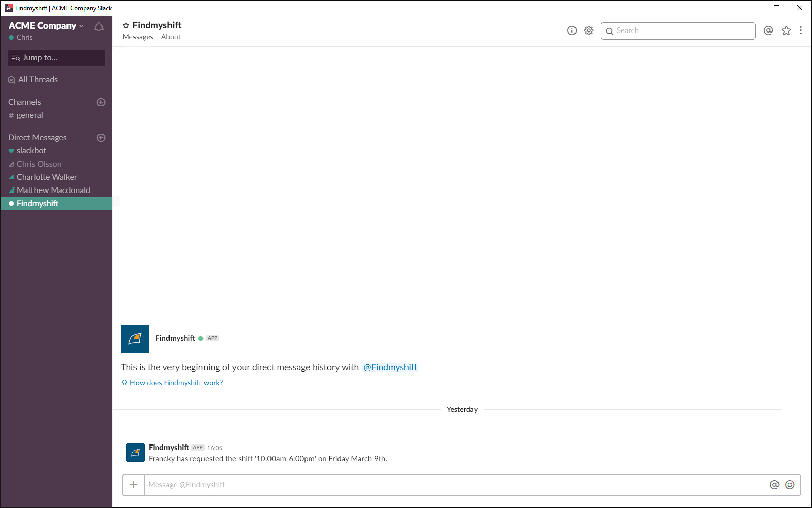 Findmyshift Slack App Directory