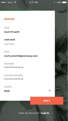 Influence Sign up Screen