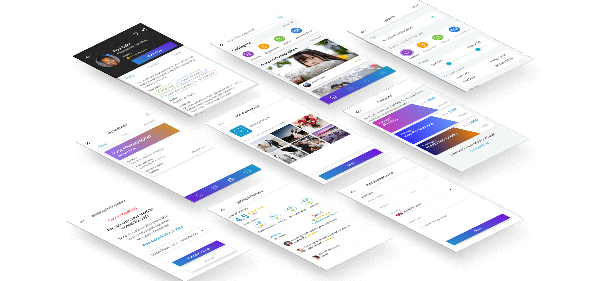 Photographer App Screens