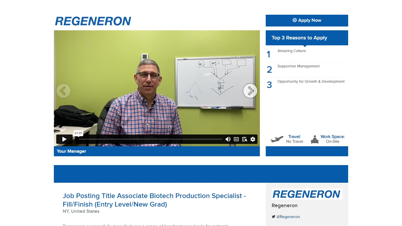 Great opportunity at Regeneron Job Posting Title Associate Biotech