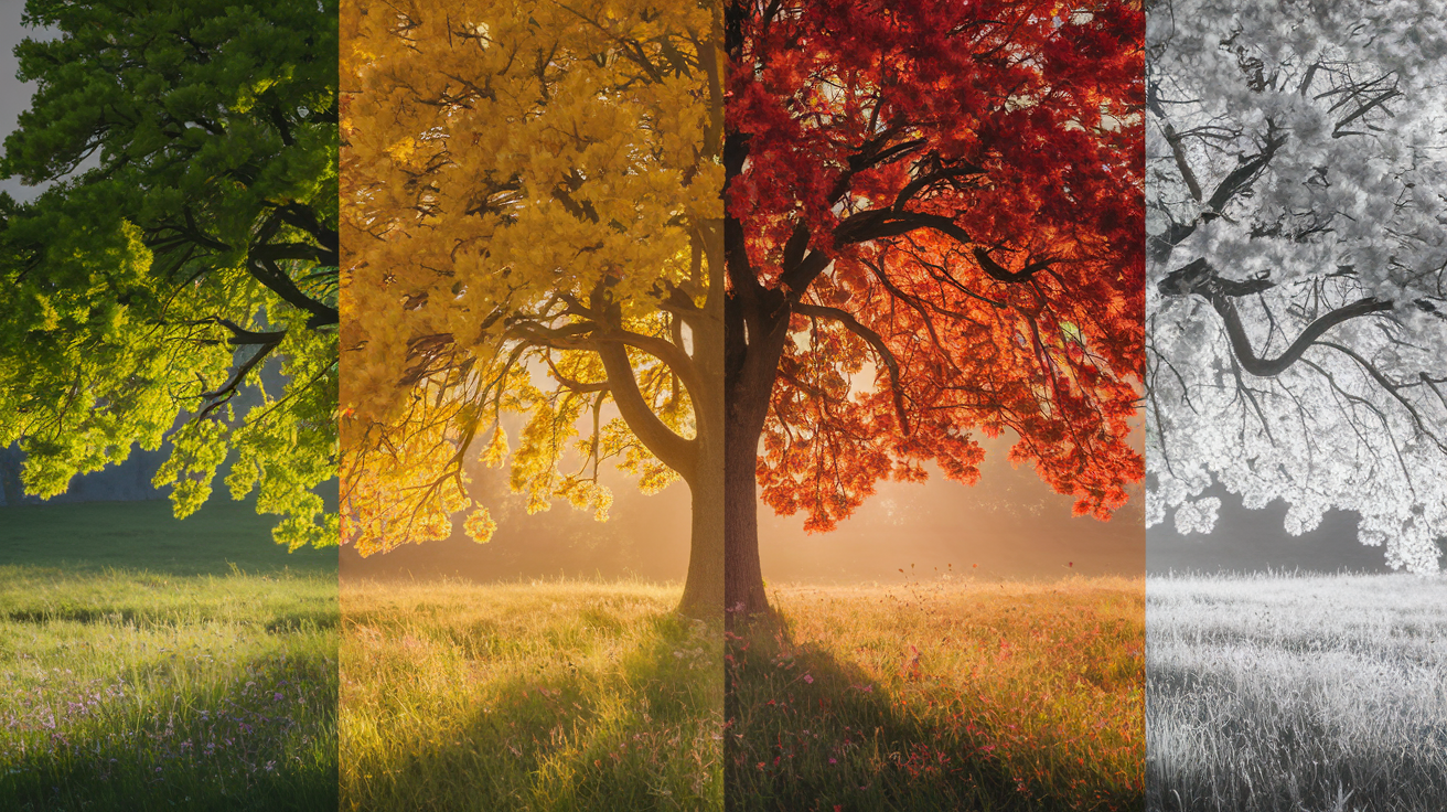 The change of the four seasons on a tree stock