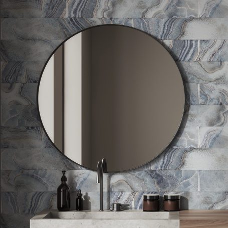 mirror with natural stone tile 