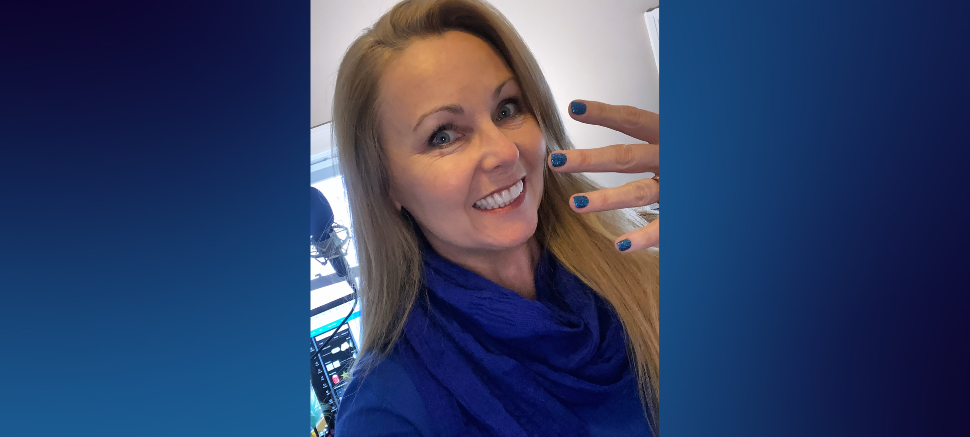 Dawn Manske wearing blue for Human Trafficking Awareness Day #wearblueday We can do better #partnerforfreedom #traffickingawarenesstuesday