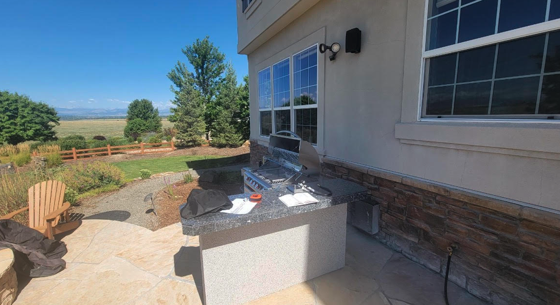 Cal Flame L-Shaped Island with Blue Pearl Granite Counter Tops - BetterPatio