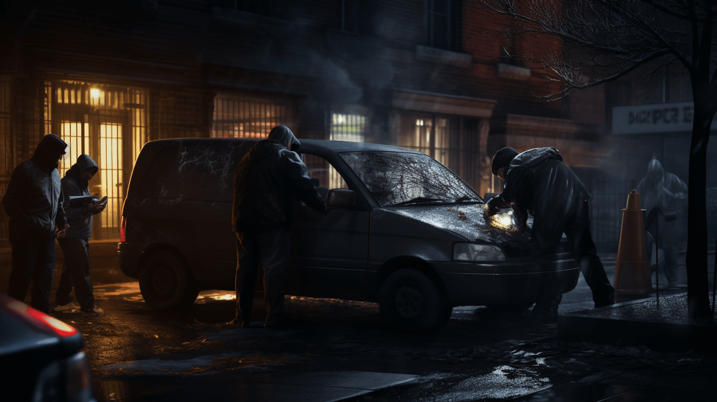 thief stealing a van in a dark street in london 