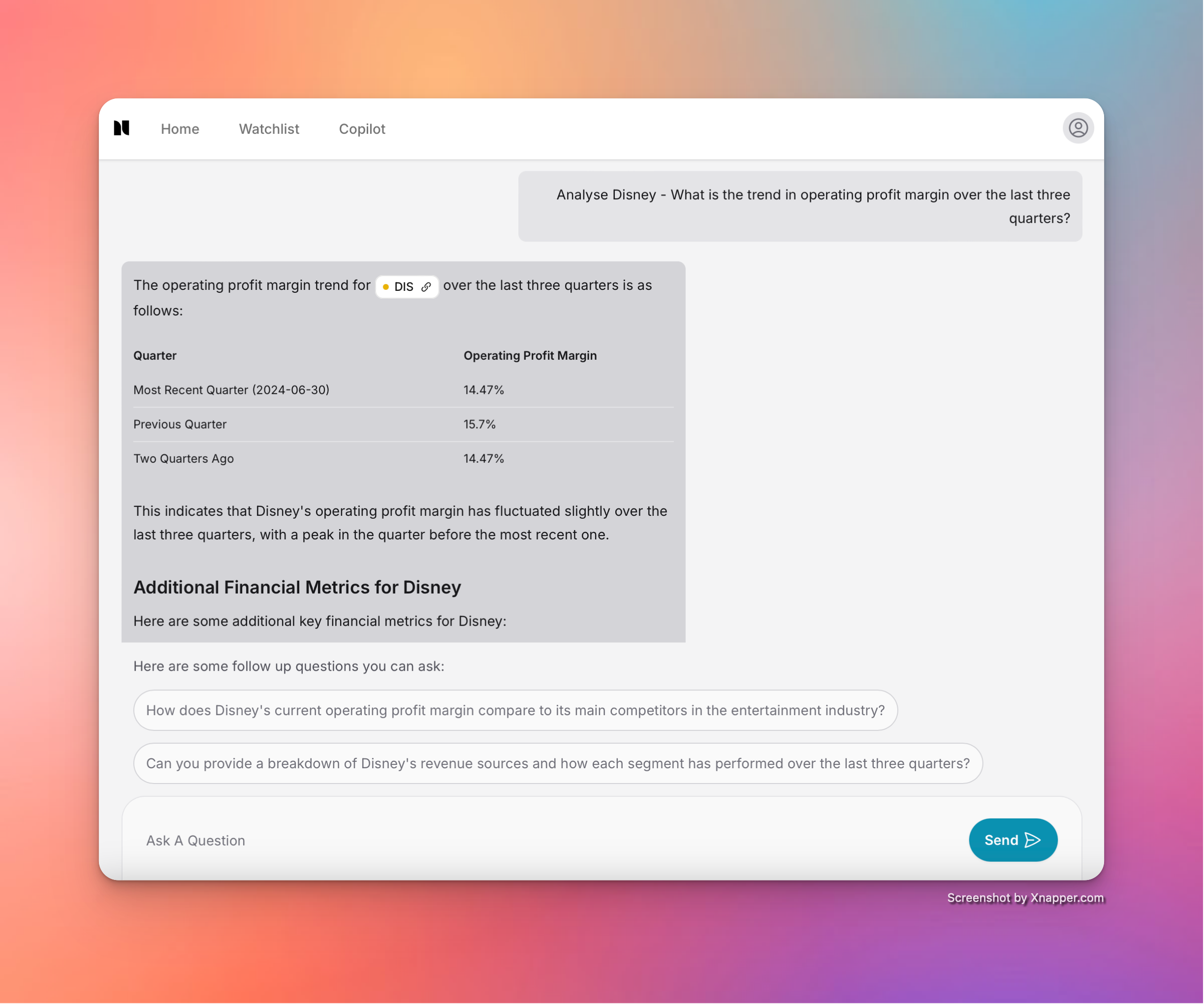 Interacting with complex financial data is simple using our Copilot