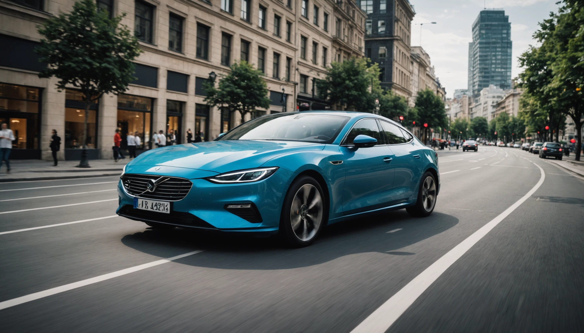 Dynamic running car on road, city