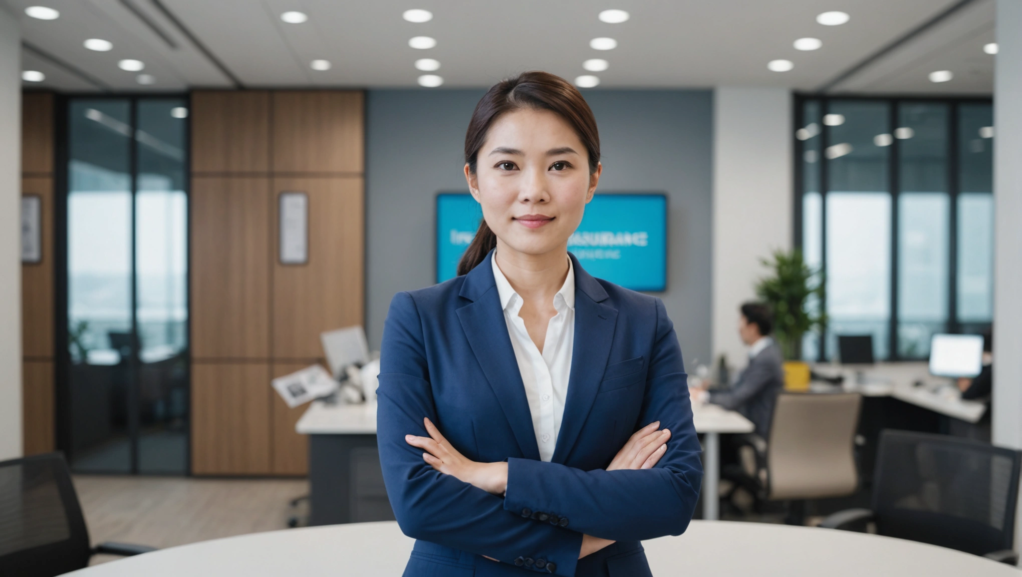Asian insurance agent stand facing camera