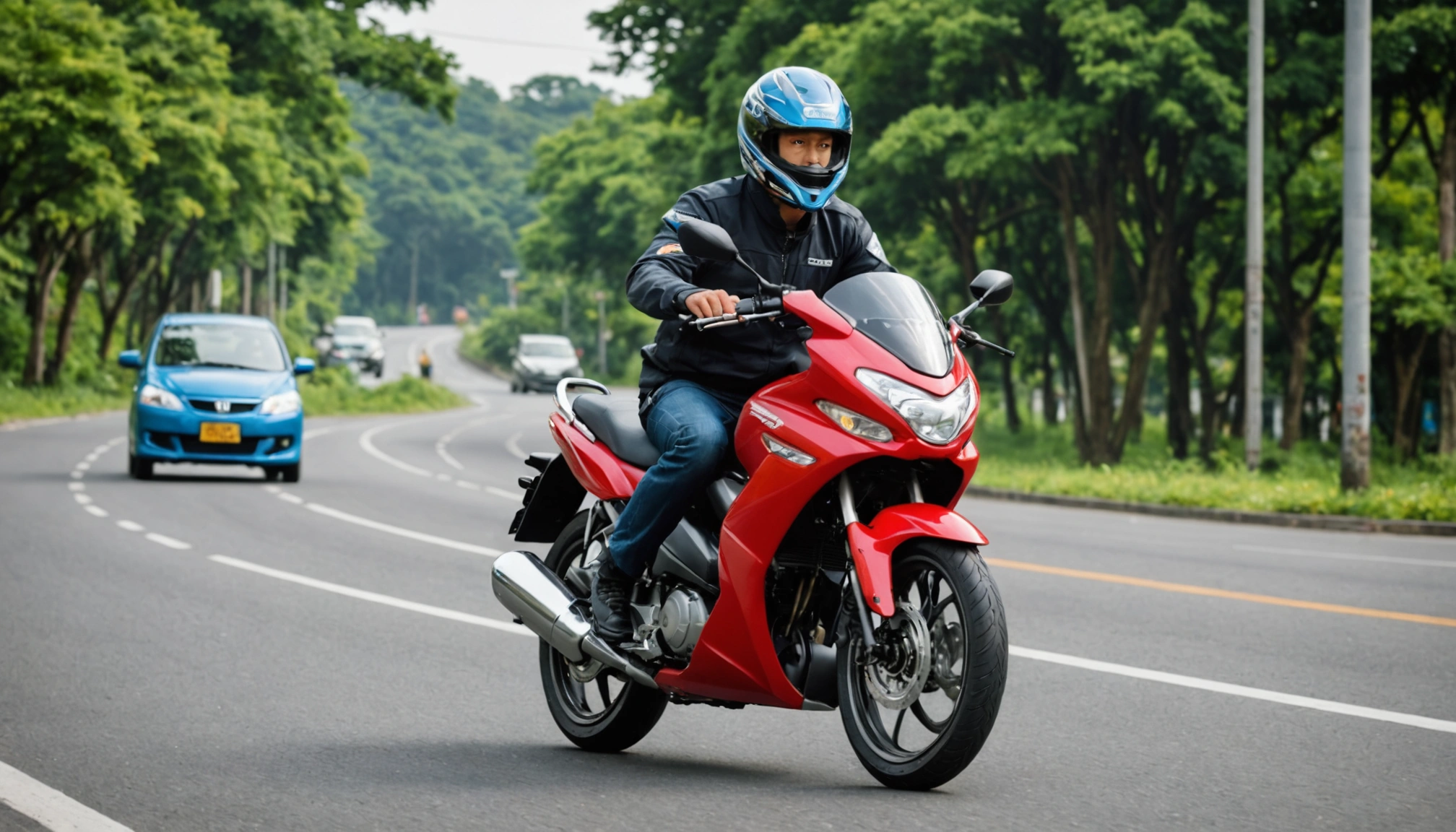 Honda wave Motorcycle with man on the road