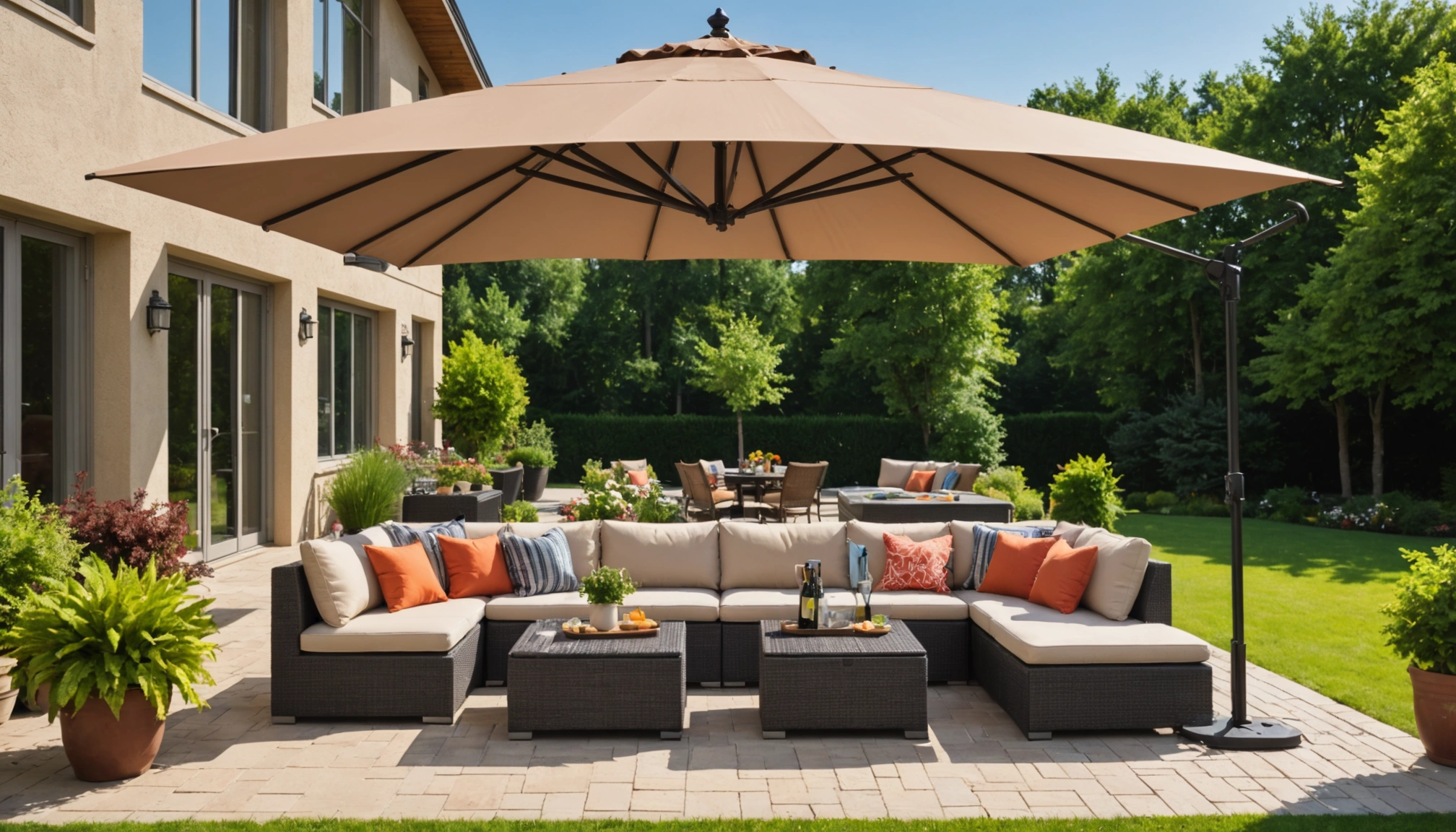 colorful patio umbrellas 10 ft or 11 ft round GRAND PATIO 11 FT 12 FT Cantilever Patio Umbrella with Base, Round Large  Offset Umbrellas for Garden Deck Pool