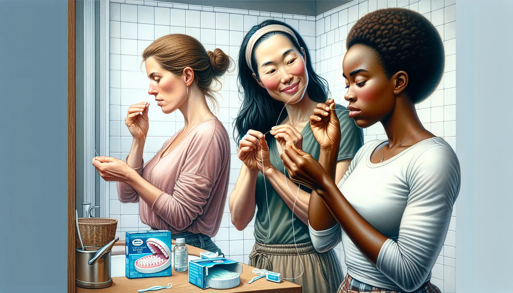 healthy women flossing
