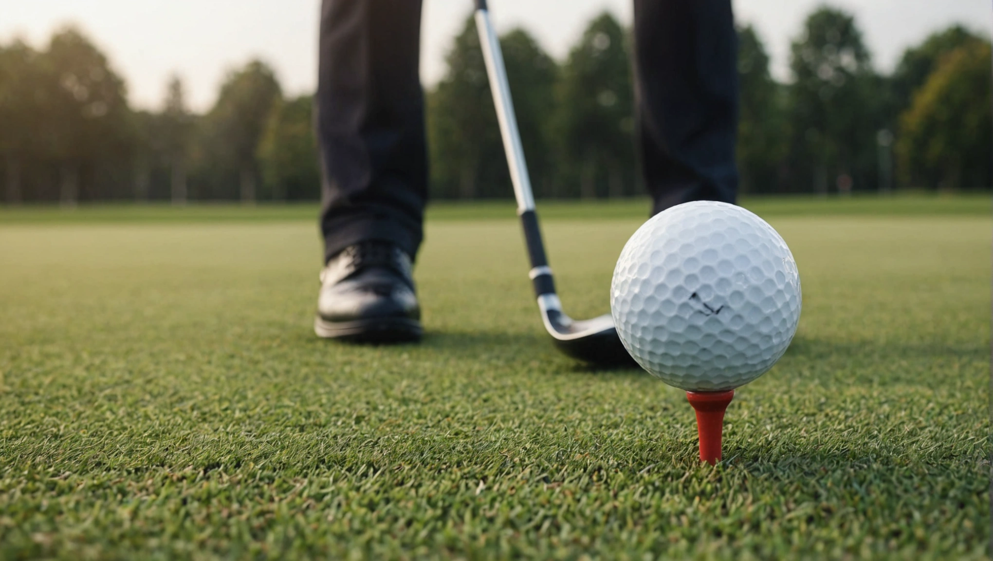 Close-up golf ball after golfer hitting with driver.