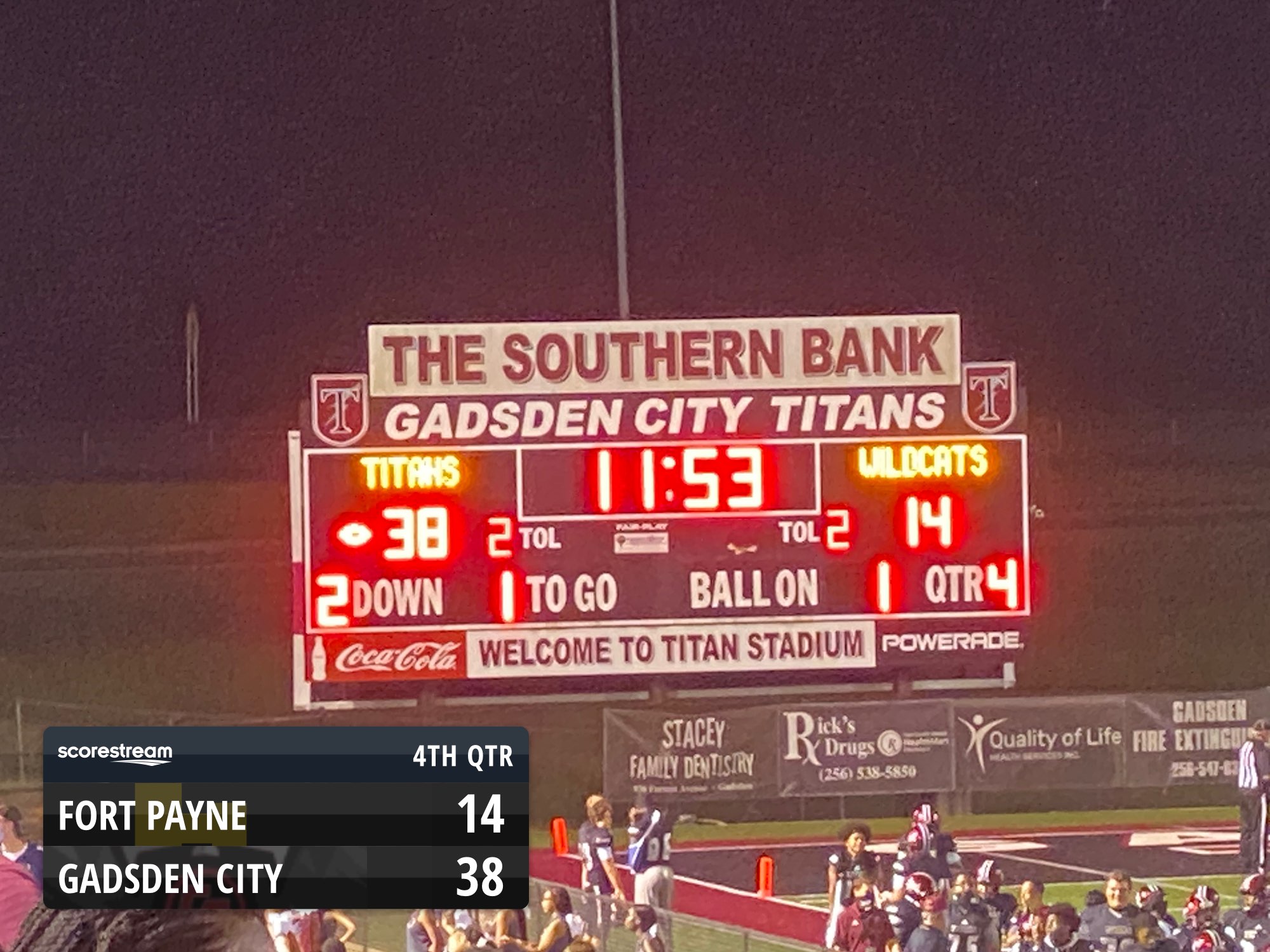 The Gadsden City Titans defeat the Fort Payne Wildcats 45 to 20