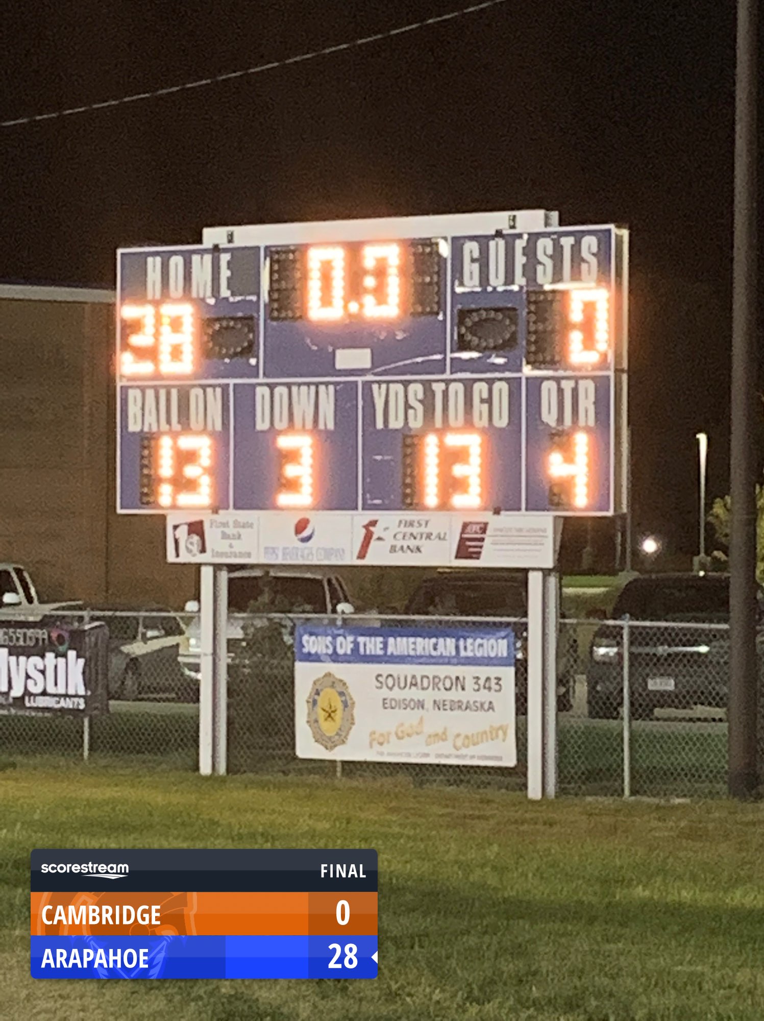 The Arapahoe Warriors defeat the Cambridge Trojans 28 to 0 - ScoreStream