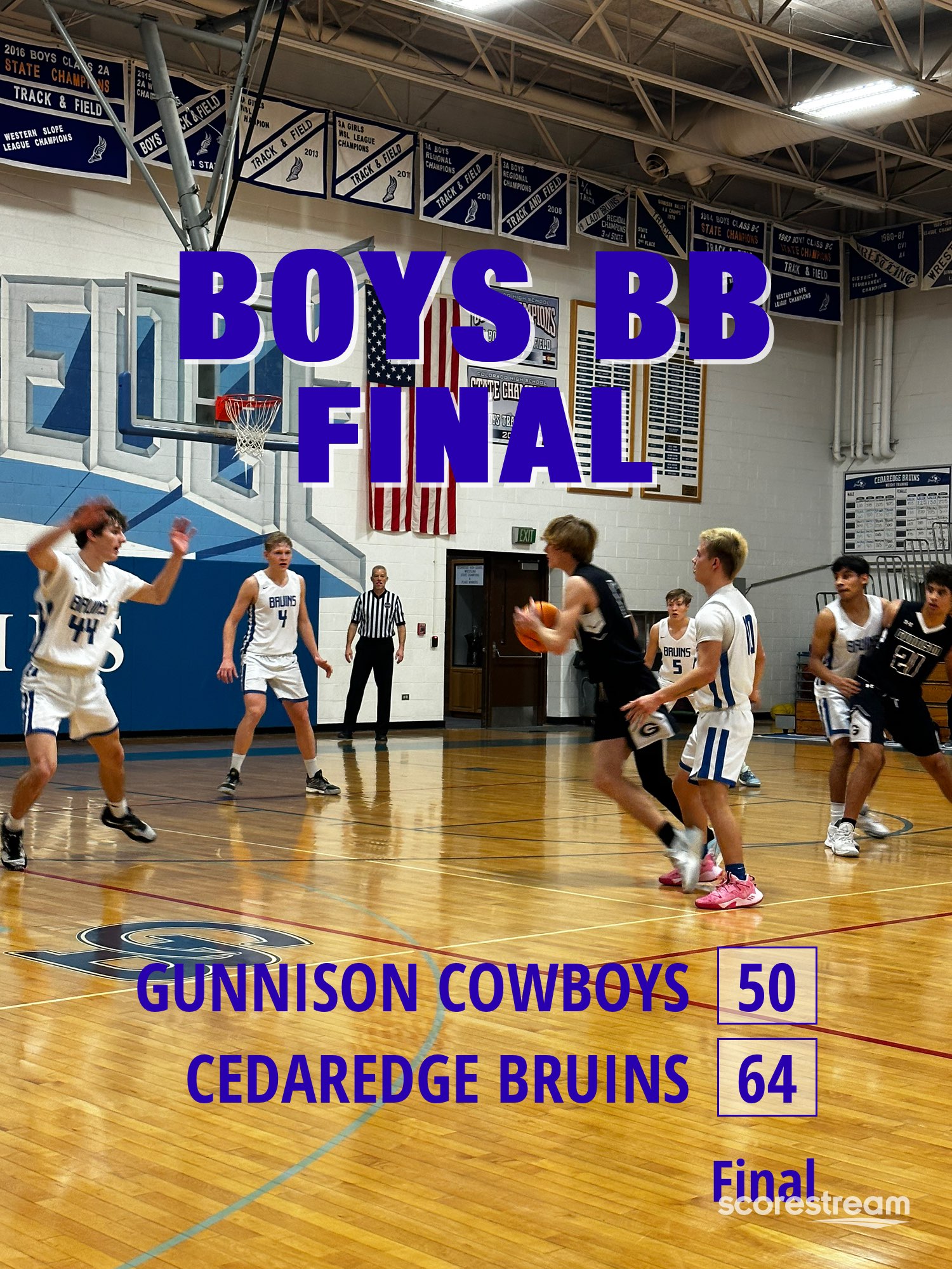 The Cedaredge Bruins defeat the Gunnison Cowboys 64 to 50 ScoreStream