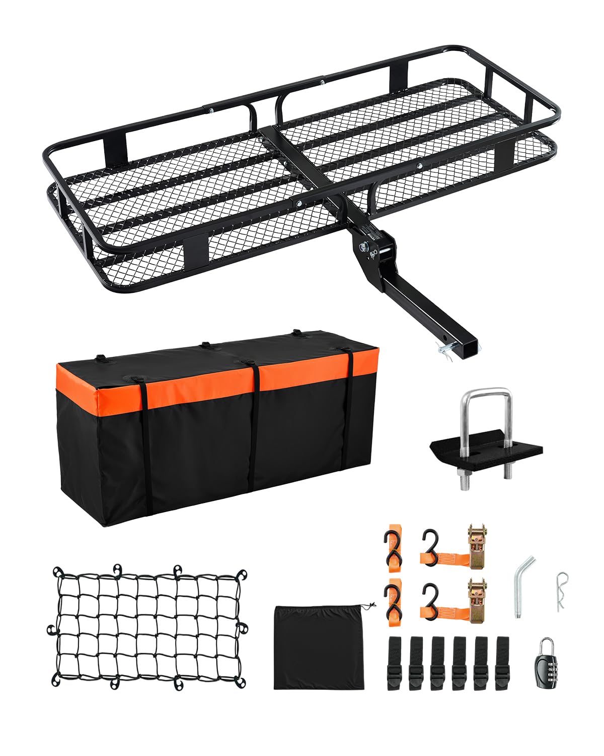 FORWODE 60"x24" Folding Hitch Cargo Carrier – 500 Lb Capacity Steel Rack For SUV, Truck, Van (2" Receiver)