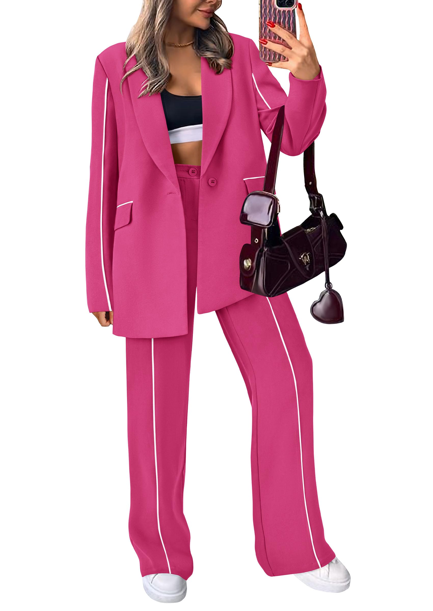 PRETTYGARDEN Women's 2 Piece Casual Outfits Cropped Blazer Jackets, Women 2 Piec