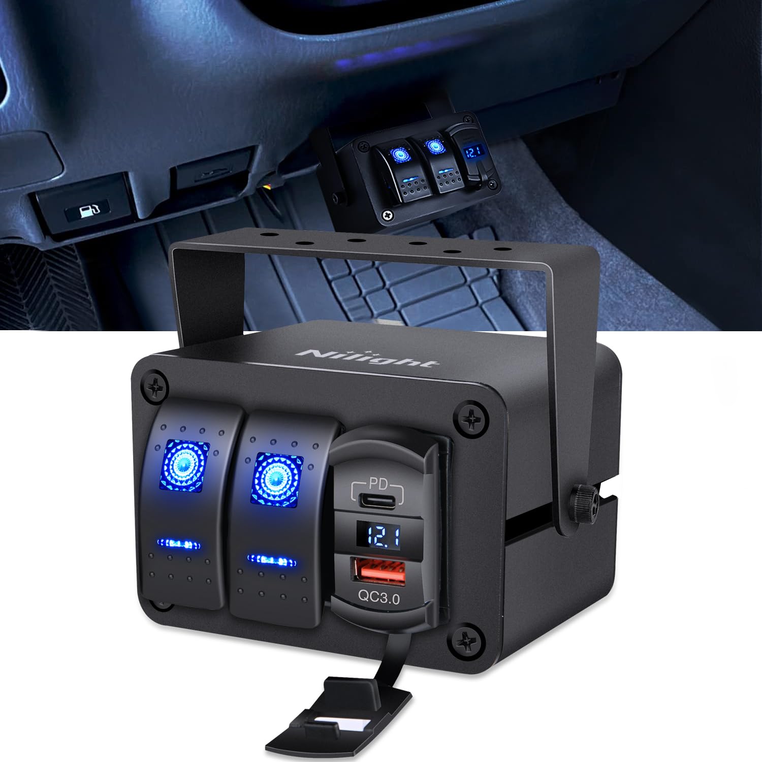 Nilight - Brandclub - Nilight 4 Gang Rocker Switch Box 12V SPST ON Off PD  Type C and QC 3.0 USB Charger Voltmeter Waterproof Aluminum Panel DIY  Stickers for Boats Cars RVs Trucks, image size:1500x1500