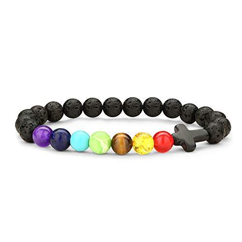 M MOOHAM Men's Natural Stone Bracelet - Tiger Eye, Lava Rock, Agate Beads, 8mm, Adjustable - View #3