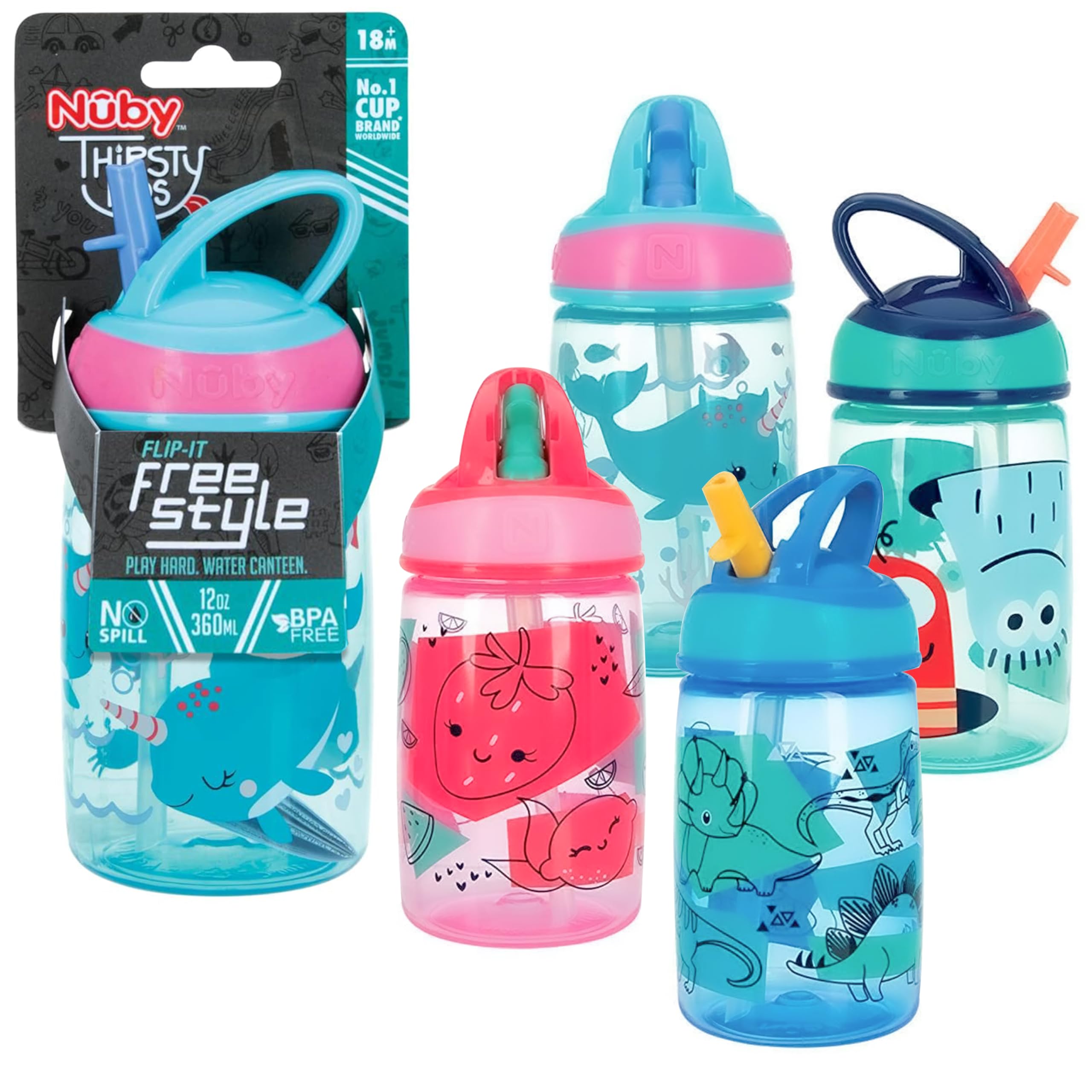 Non Toxic Nuby Thirsty Kids No Spill Flip-It Reflex Stainless Steel Travel Cup Or Water Bottle 10 Oz 18 Months White Sippy Cups For Toddlers 1-3